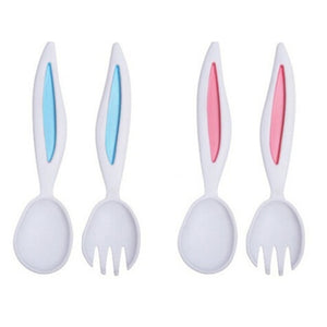 Rabbit Ears Baby Spoon and Fork Set Children Tableware Kids Cutlery Baby Learnning Dishes Dinnerware