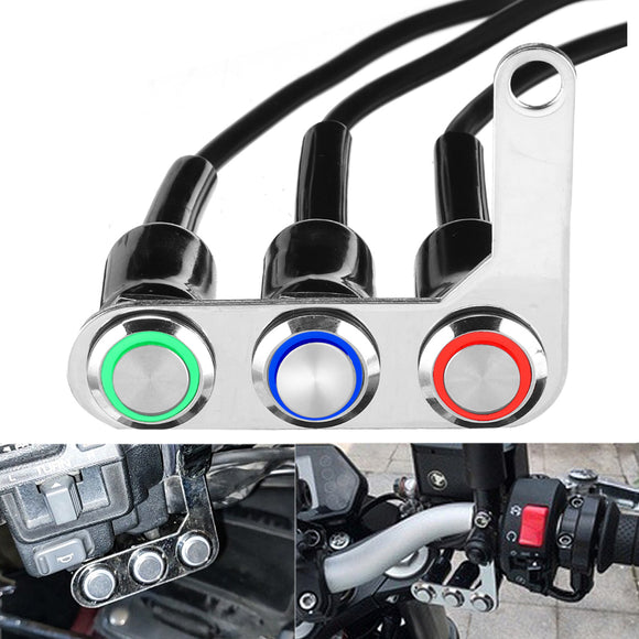 Motorcycle Switch Handlebar ON-OFF Push 3 Buttons Waterproof For Headlight Horn Horn Turn Signal Control with LED