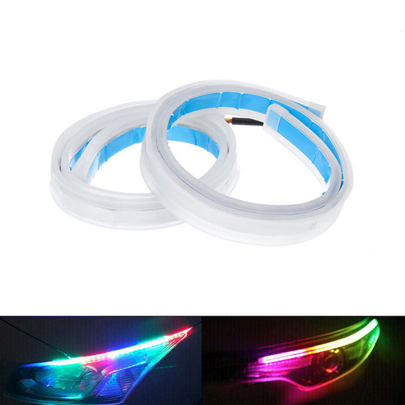 2X RGB 60CM APP LED DRL Slim Flexible Daytime Running Strip Light For Headlight