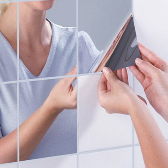 Honana BX-231 16Pcs Bathroom Removeable Self-adhesive Mosaic Tiles Mirror Wall Stickers Home Decor