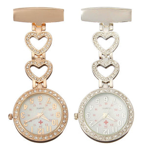 Luxury Stainless Steel Crystal Heart Dial Quartz Fob Medical Nurse Pocket Watch