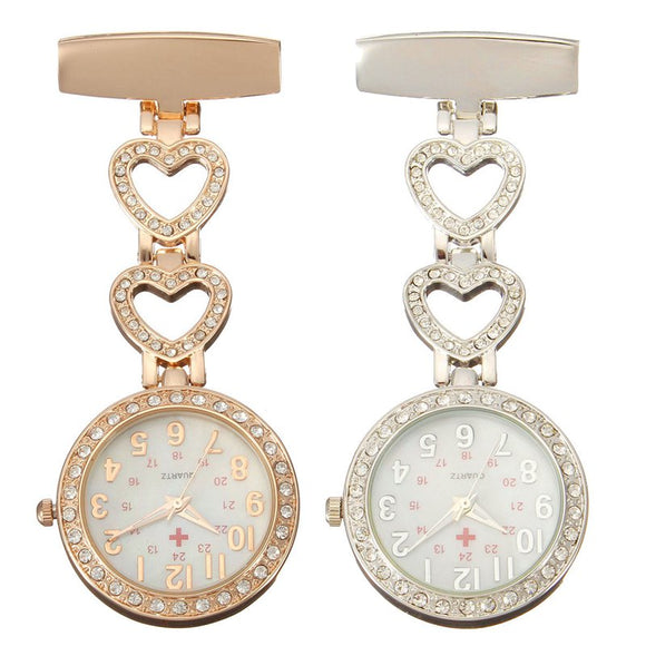 Luxury Stainless Steel Crystal Heart Dial Quartz Fob Medical Nurse Pocket Watch
