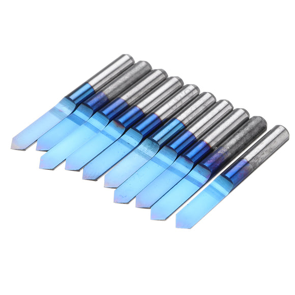 Drillpro 10pcs 0.1/0.2/0.3mm 90 Degree Engraving Bit Blue NANO Coated  Flat Bottom PCB Engraving Bit Carbide CNC Router Tool