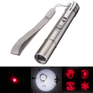 3 in 1 Stainless Steel USB Rechargeable Flashlight Multi-pattern Infrared Laser Pen