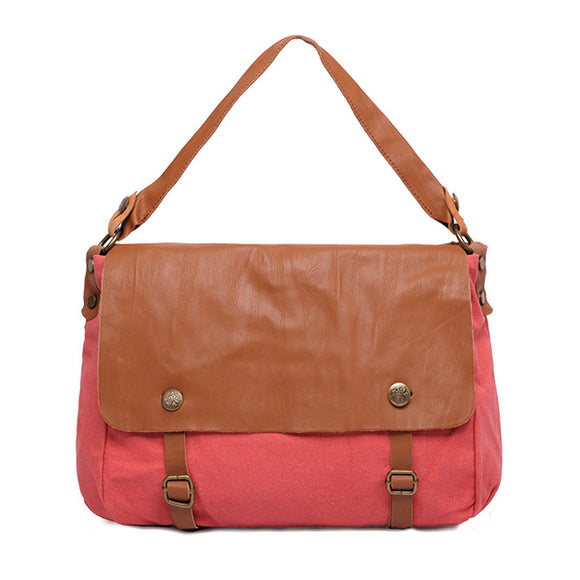 Women Canvas Handbag Retro Shoulder Bag Genuine Leather Casual Tote Bag