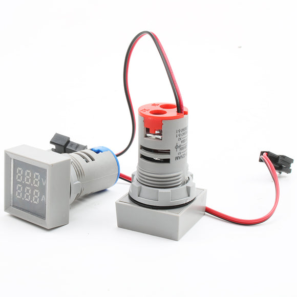 3Pcs 22mm AC 50-500V 0-100A Mini Digital square Voltmeter Ammeter Volt Voltage Tester Meter Dual LED Indicator Pilot Lamp Light Dual -White