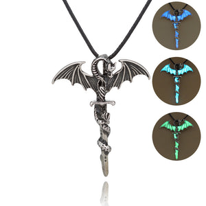 Halloween Vintage Luminous Pendant Necklace Sword Dragon Punk Men Jewelry