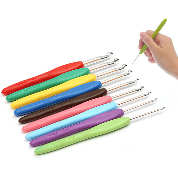 9Pcs Multicolor Aluminum Crochet Hooks Knitting Needles Craft Set with Plastic Handle