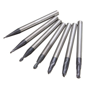 7pcs Radius 0.5-2.0mm 2 Flutes Ball Nose End Mill Cutter Set CNC Tool