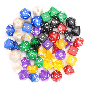 49pcs Multi-sided Polyhedral Digital Acrylic Dice Set 7 Colors w/Carry Bag