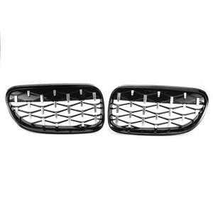 Pair Grille Grill Black Chrome Diamond Meteor Mesh For BMW E92 E93 2010-2015 R