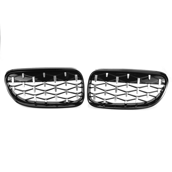 Pair Grille Grill Black Chrome Diamond Meteor Mesh For BMW E92 E93 2010-2015 R