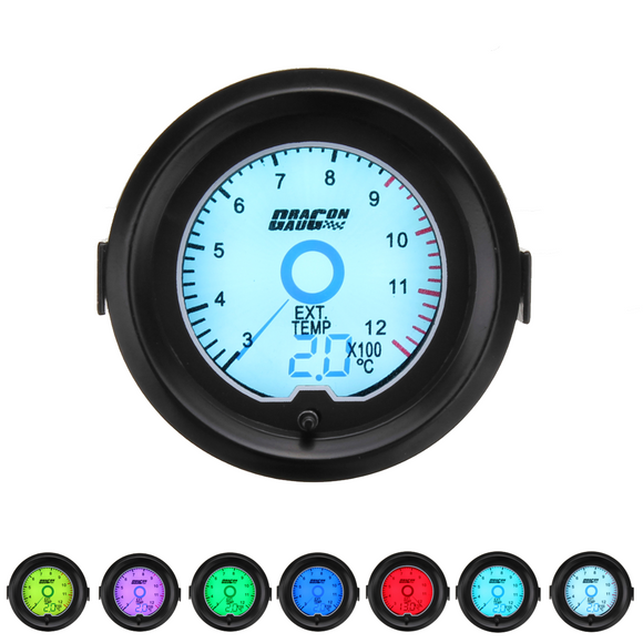 2'' 52mm 7 Color Car Exhaust Gas Temperature Gauge LED Digital Temp Meter EGT