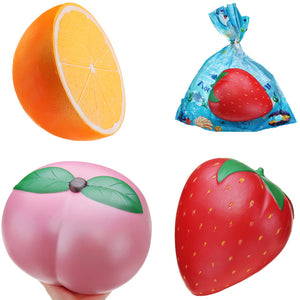 3PCS Giant Strawberry Orange Peach Squishy Huge Fruit 25*23CM Slow Rising With Packaging