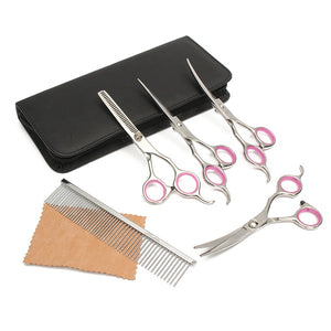 Professional Pet Dog Hair Cutting Scissors 6 Grooming Kits Curved Shears Tool"