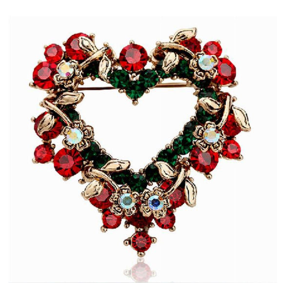 Christmas Jewels Heart Festive Brooch Pearl Gift Shirt Collar Brooch