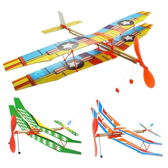 DIY Hand Throw Flying Glider Plane Toy Elastic Rubber Band Powered Airplane Assembly Model Toys