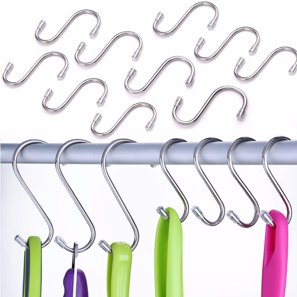 10 Pcs Honana BX-S010 S Shape Hooks Stainless Steel Bathroom Hanger Clasp Rack Robe Hooks