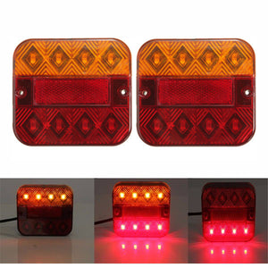 LED Taillight Turn Signal Lights Brake Stop Lamp Red Amber 10-30V 9.3x10.2cm for Truck Trailer