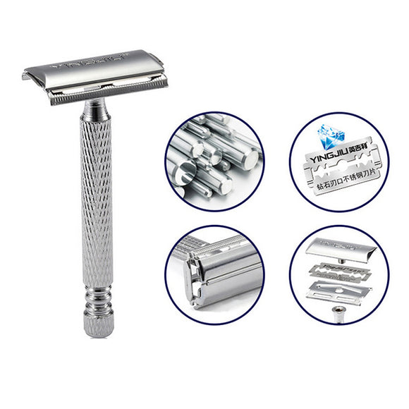 Traditional Handle Double Edges Safety Razor Manual Beard Care Stainless Steel Shaver Shaving Tool
