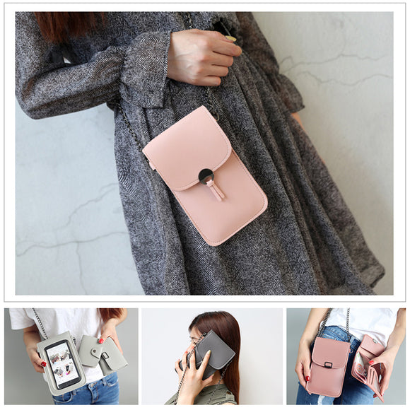 Three-piece Women PU Leather Transparent Pouch Card Holder Shoulder Bag Wallet Storage Pouch