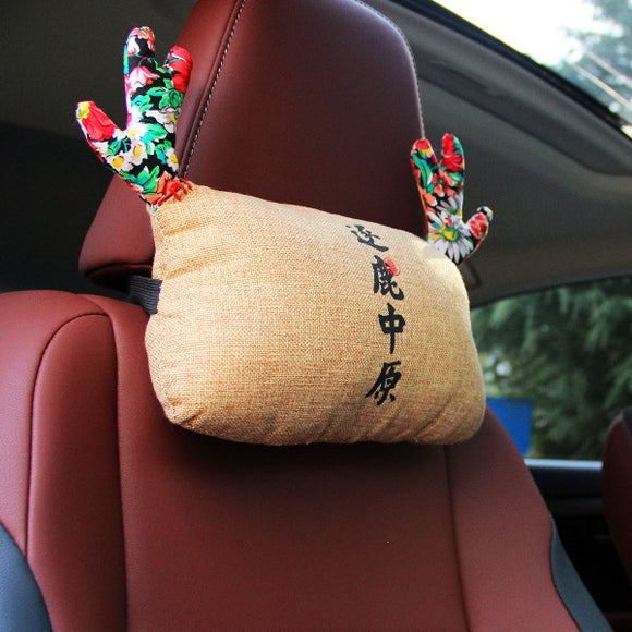 WenTongZi Car Lovely Cartoon Deer Head Rest Car Front Seat Head Rest Pillow