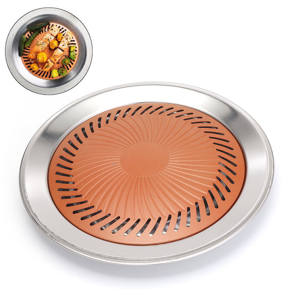 Non-stick Grill Pan Stainless Steel Picnic BBQ Plate Healthy Smokeless Roasting Stove