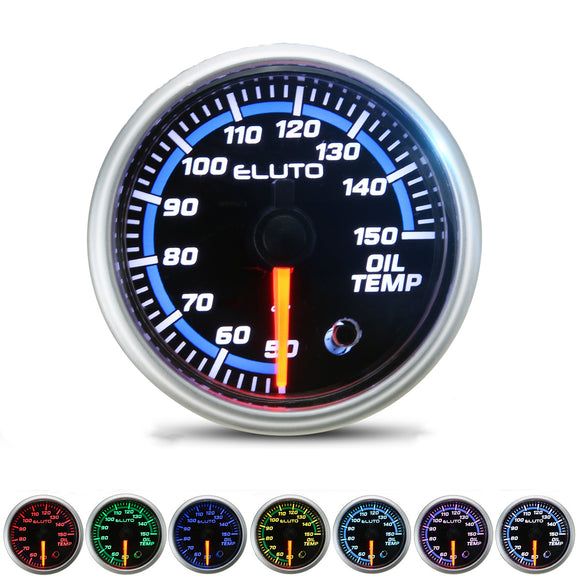 2 52mm 50-150C Oil Temperature Gauge 7 Color LED Black Face Car Meter with Sensor