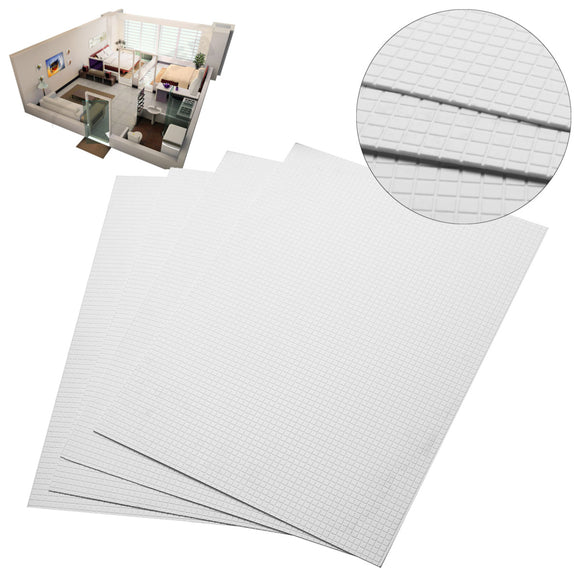 4Pcs ABS Styrene Plasticard Floor Wall Brick Sheet 215mm x 300mm White Decorations Set