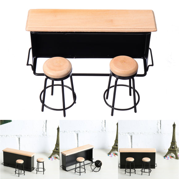 Doll house Miniature Taproom Bar Counter With Two Stools 1:12 Scale Model Toys