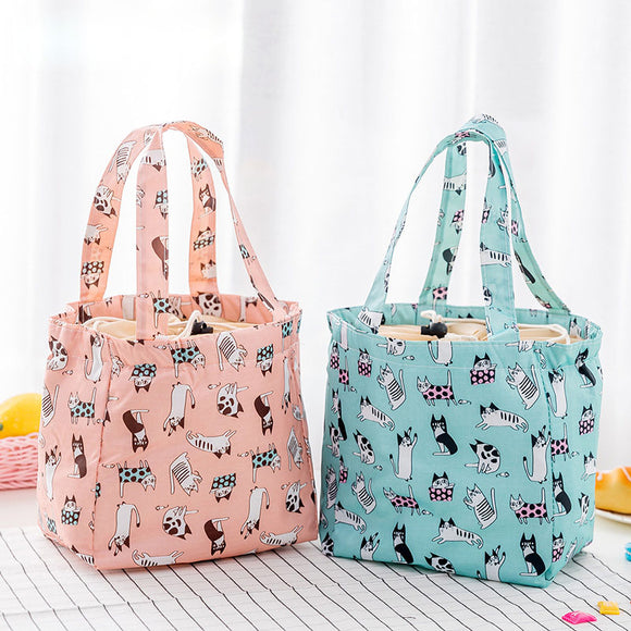 Cute Cartoon Drawstring Lunch Bag Large Capacity Beauty Cooler Bag Lasting Insulation Bag Cloth Anim
