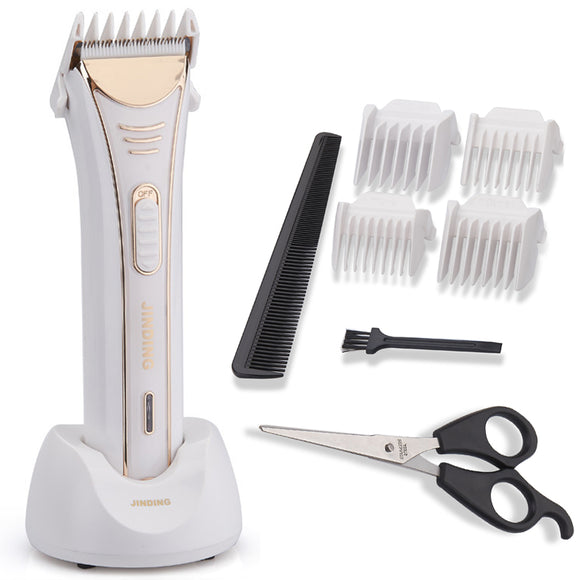 JINDING Electric Hair Clipper Trimmer White Ceramic Blade Sharp Rechargeable Scissors Groom Shaver