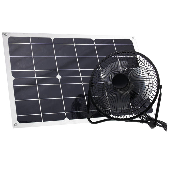 8 Inch 25W 6V USB Solar Panel Powered Iron Fan Home Cooling Ventilator Camping Laptop Fan