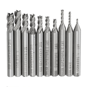 Drillpro 10pcs 1.5-6mm HSS 4 Flute End Mill Cutter 6mm Straight Shank CNC Drill Bit Set