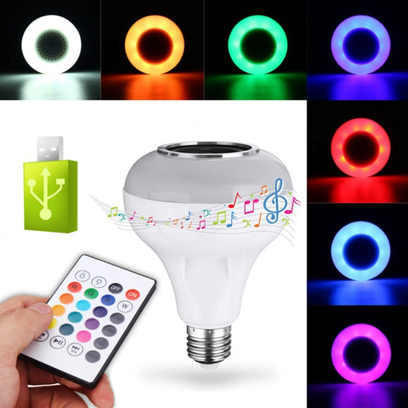 E27 12W RGBW USB bluetooth LED Light Bulb Smart Music Play Lamp +24Keys Remote Control