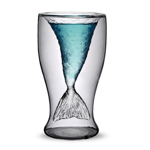 Unique Double Mermaid Beer Glass Mug Transparent Wine Cup Beer Coffee Mug Bar Beach Drinkware