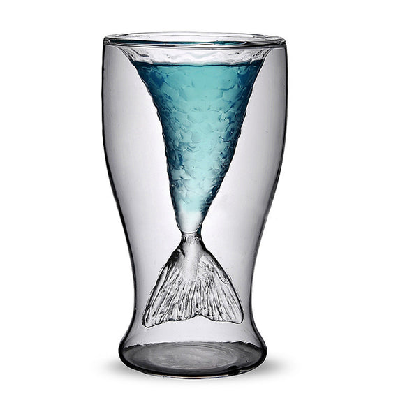Unique Double Mermaid Beer Glass Mug Transparent Wine Cup Beer Coffee Mug Bar Beach Drinkware