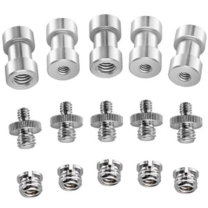 15PCS 1/4 3/8 Inch Metal Threaded Screw Converter Adapter Silver For DSLR Camera Tripod Gimbal