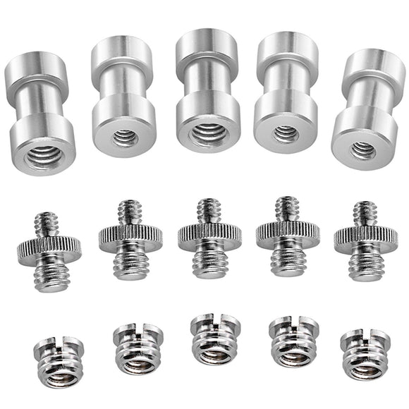 15PCS 1/4 3/8 Inch Metal Threaded Screw Converter Adapter Silver For DSLR Camera Tripod Gimbal