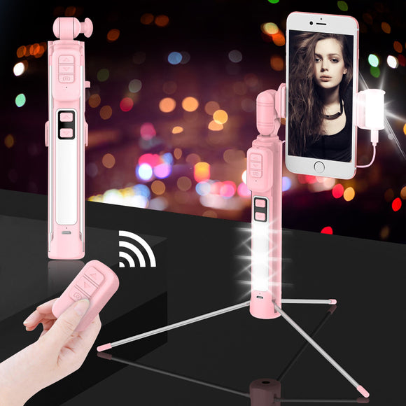 Bakeey 4 in 1 Tripod Selfie Stick Extendable Monopod with bluetooth Remote Beauty Fill Light