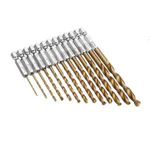 Drillpro 13pcs 1.5-6.5mm 1/4 Inch Hex Shank High Speed Steel Twist Drill Bit Set