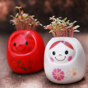 DIY Mini Ceramic Doll Green Grass Potted Plant Desktop Office Decor