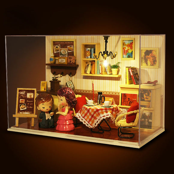 Cuteroom DIY Wooden Dollhouse Dense Feeling Moment Handmade Model with LED Light+Music+Dolls+Cover