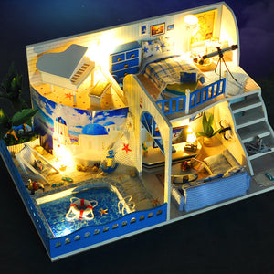T-Yu TD14-Z Meet The Mediterranean Sea DIY Doll House With Cover Light Gift Collection Decor Toy
