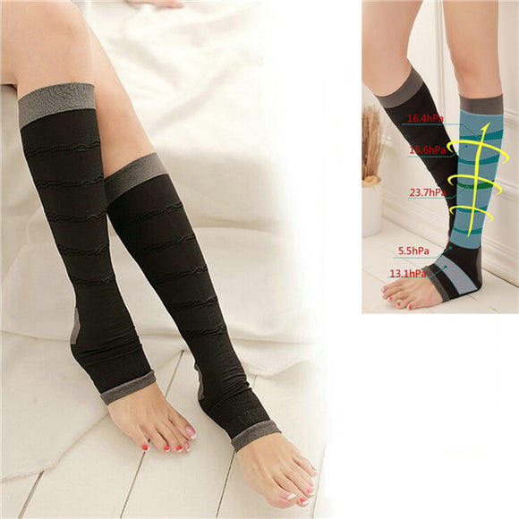 Soothe Varicose Veins Compression Sock Stocking High Knee Sleep Leg Black Belt