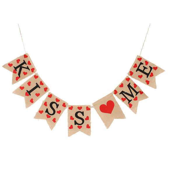 Jute Vintage Hessian Burlap Bunting Banner Romantic Love Heart Wedding Party Flags Photography Props
