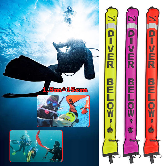 1.5M High Visibility Scuba Diving Reel SMB Surface Marker Buoy and Dive Wreck Reel Safety Gear