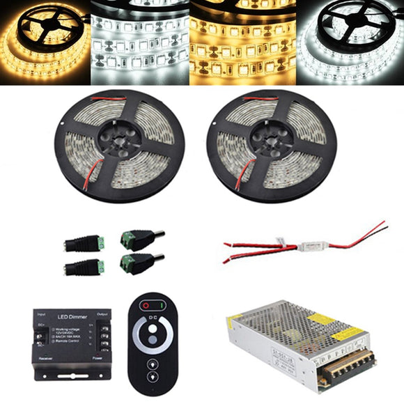 2PCS 5M SMD5050 Waterproof LED Strip Light RF Touch Dimmer+10A Power Adapter Kit DC12V