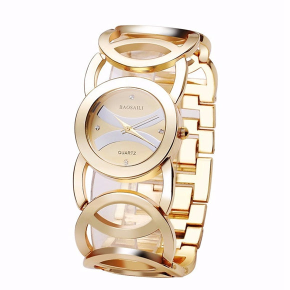 BAOSAILI BSL089 Fashion Luxury Crystal Gold Color Dress Wristwatch For Women Ladies Quartz Watch