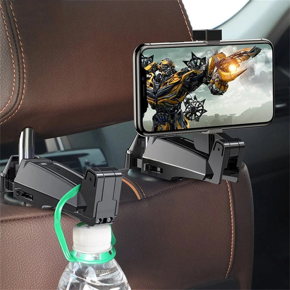 Baseus 2 in 1 Car Back Seat Hook Hanging Storage Mount Holder Mobile Phone 4.0-6.5 inch Universal 360 Rotation Auto Car Phone Holder